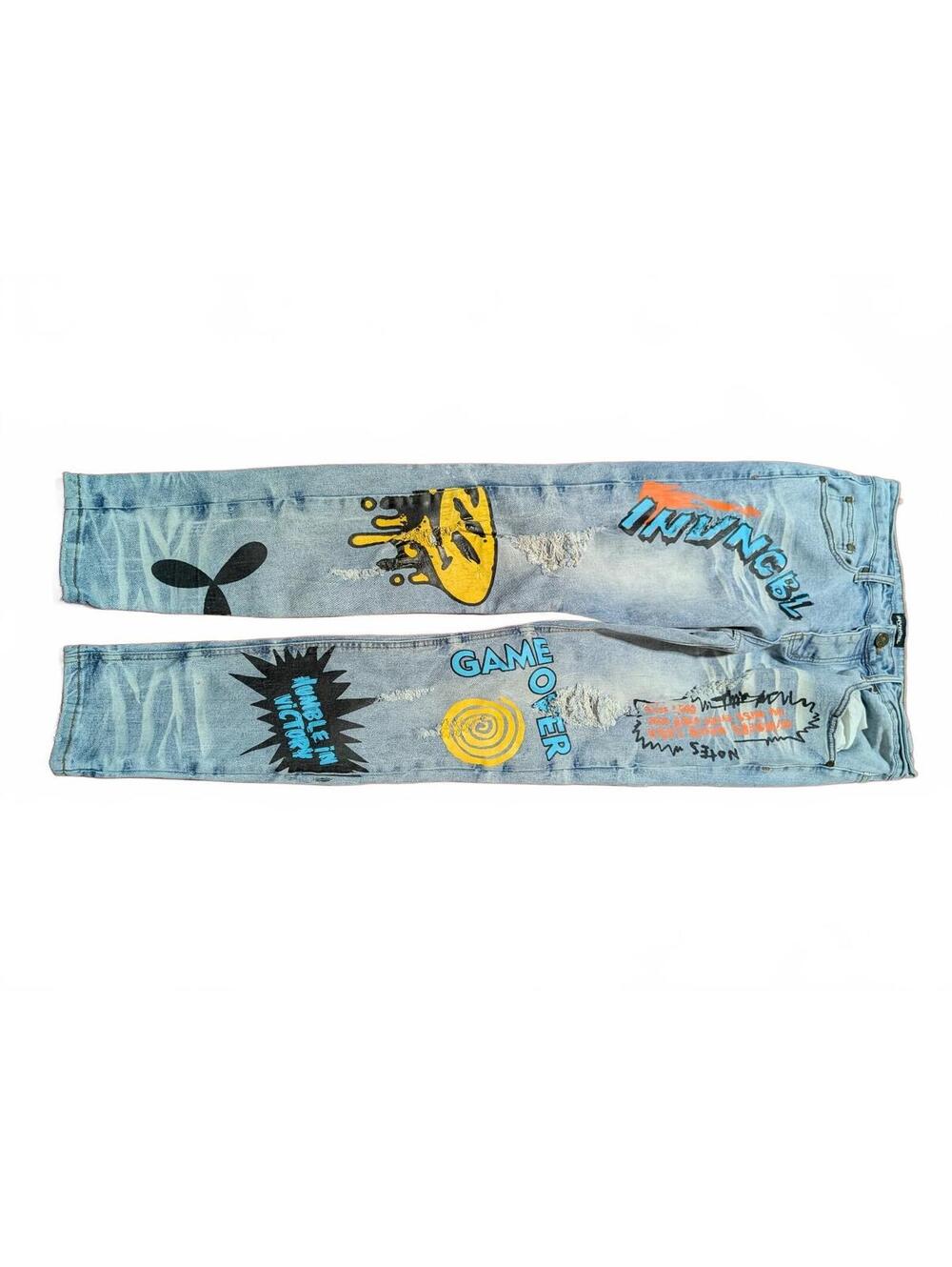 INVNCBL Light Wash Distressed Graphic Jeans Size 32/30
